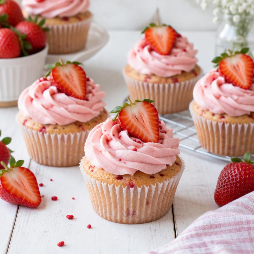 Strawberry cupcakes with fresh strawberries